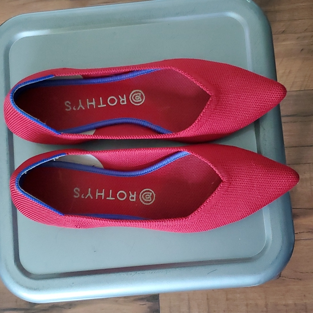 Rothy's The Point flats bright red size 9. Worn once.